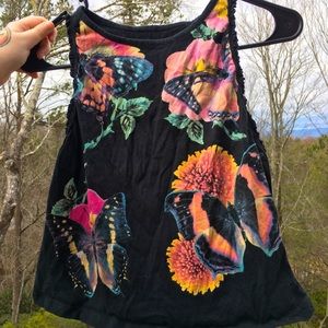 Psychedelic Butterfly / Floral Crop Top, SIZE M